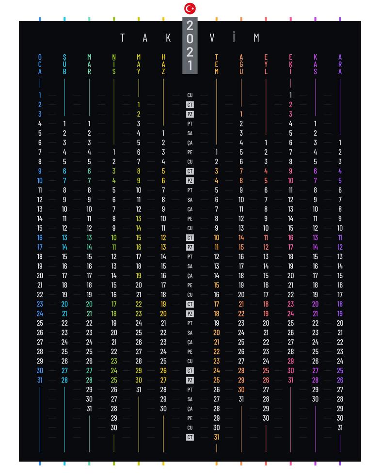 calendario turco 2021 lineal vector