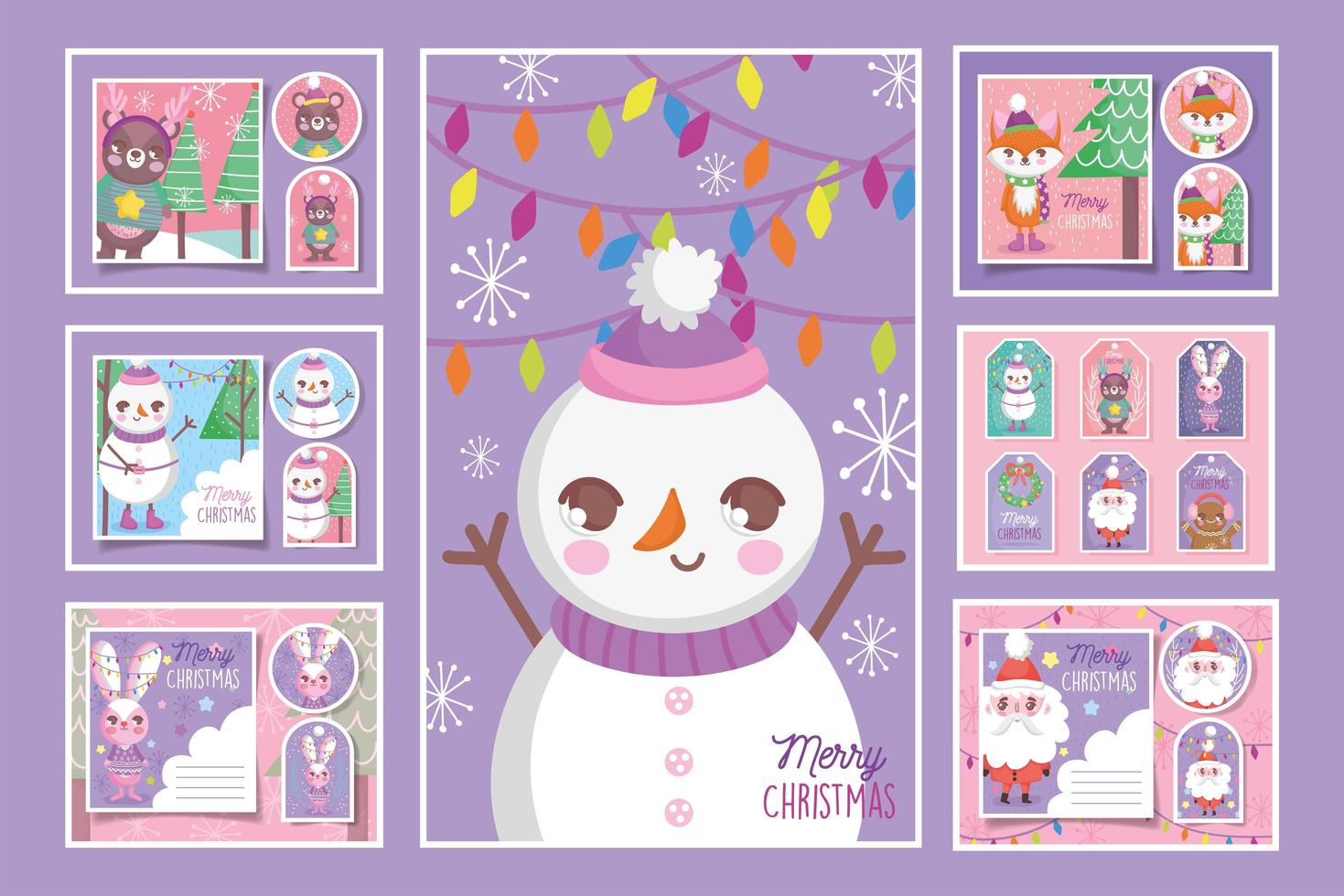 Set of cute Christmas cards with characters vector