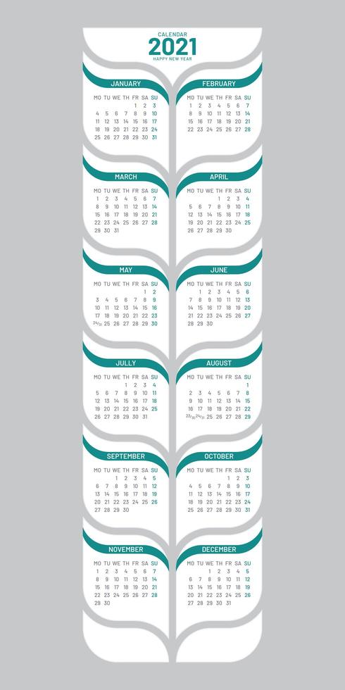 Tree Shaped 2021 Calendar Template vector