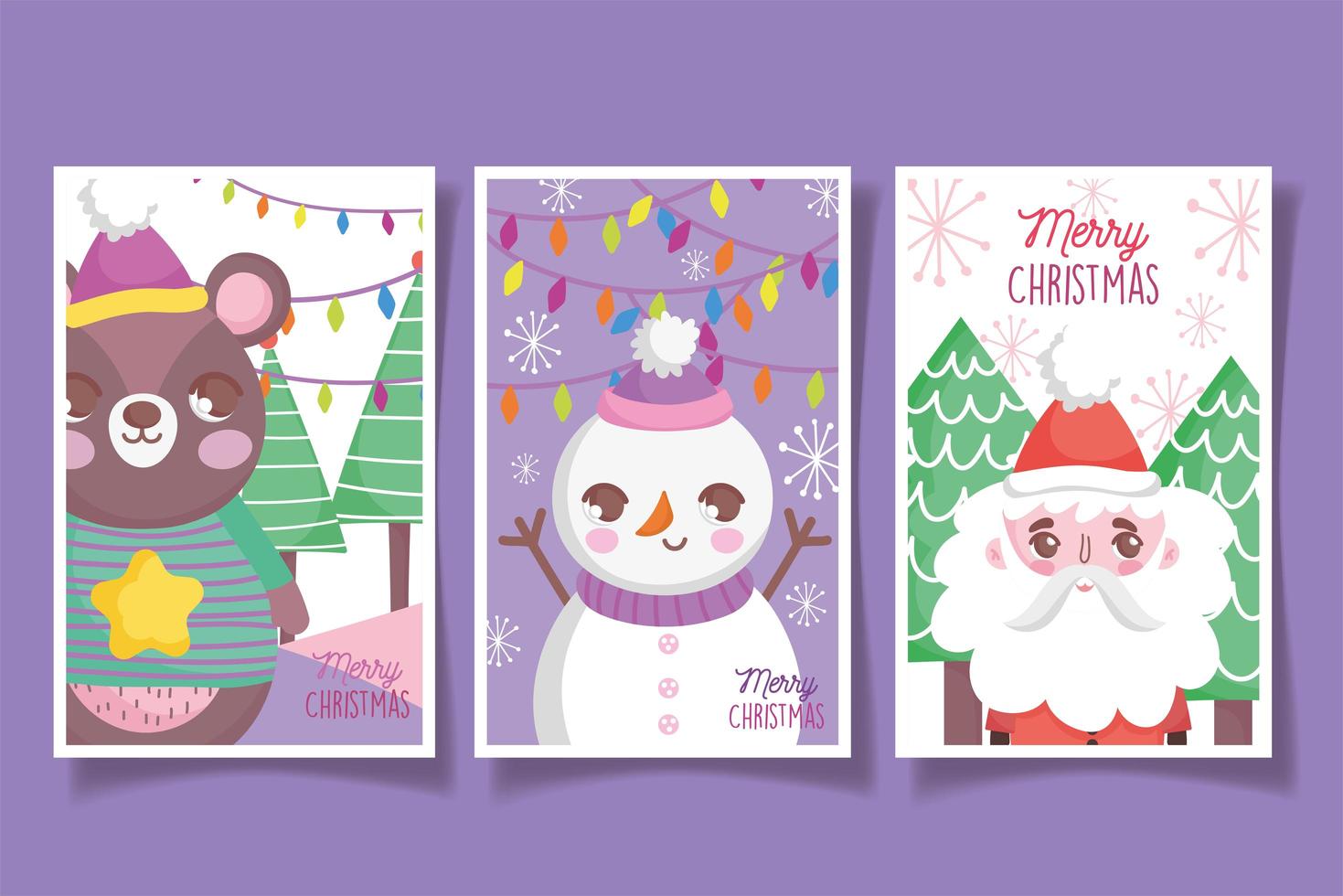conjunto de lindas tarjetas navideñas con personajes vector
