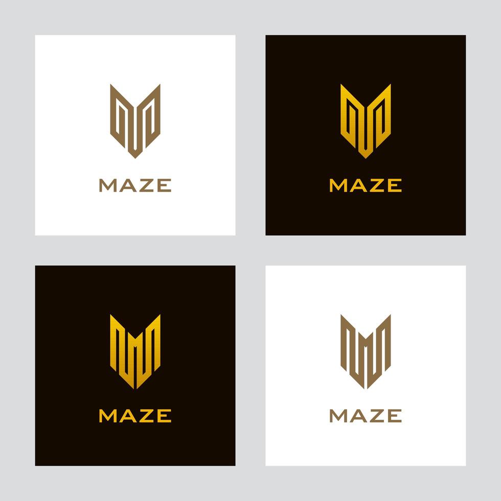 Gold Colored Maze-shaped Logo Set vector
