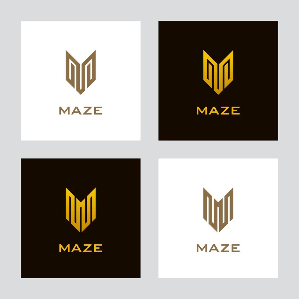 conjunto de logotipos en forma de laberinto de color dorado vector