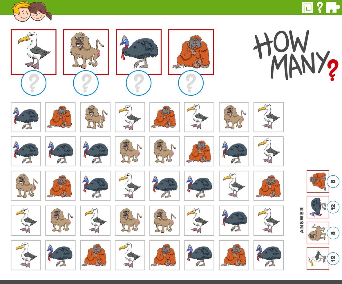 How many animal characters counting game vector