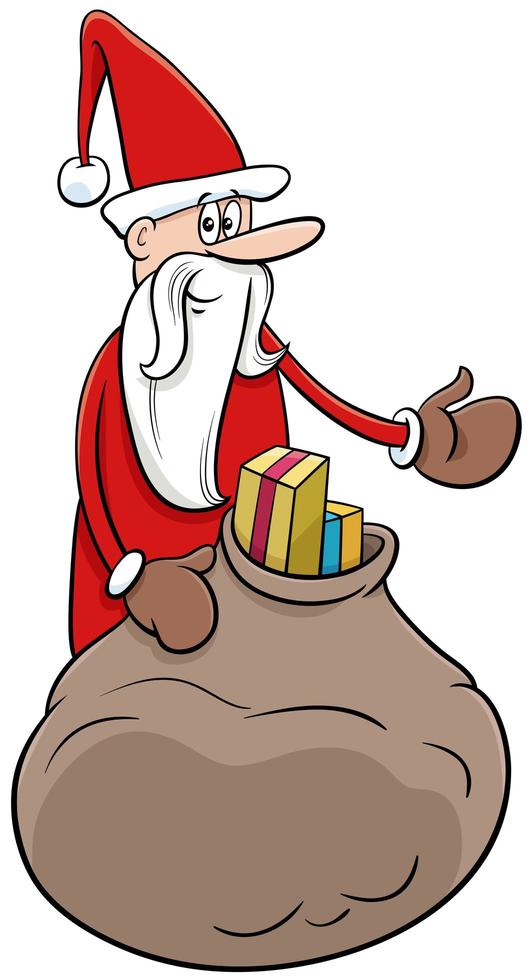 personaje navideño de santa claus con saco de regalos vector