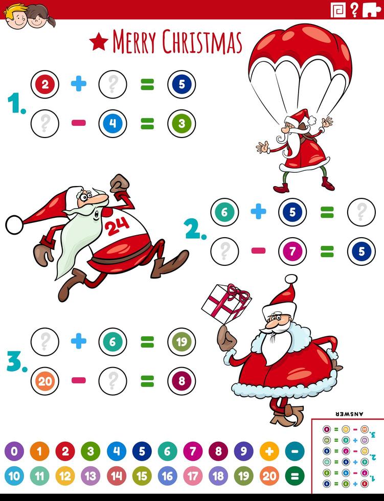 Math addition and subtraction educational task with Santa vector
