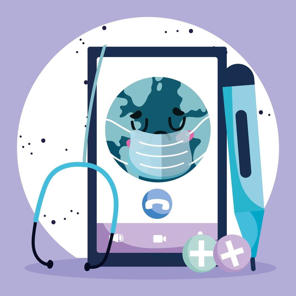 Online health care concept with sad world vector