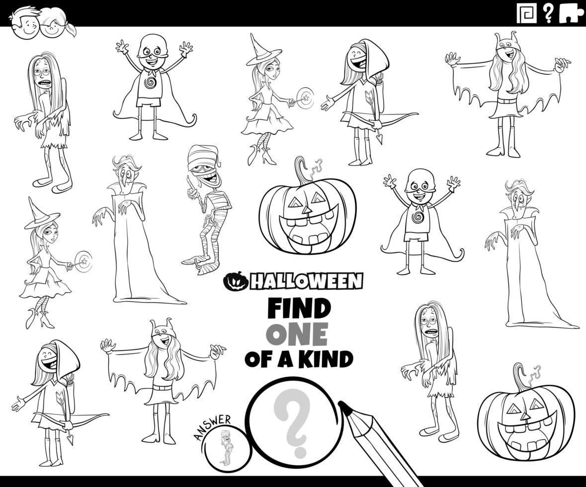 One of a kind task with Halloween characters vector