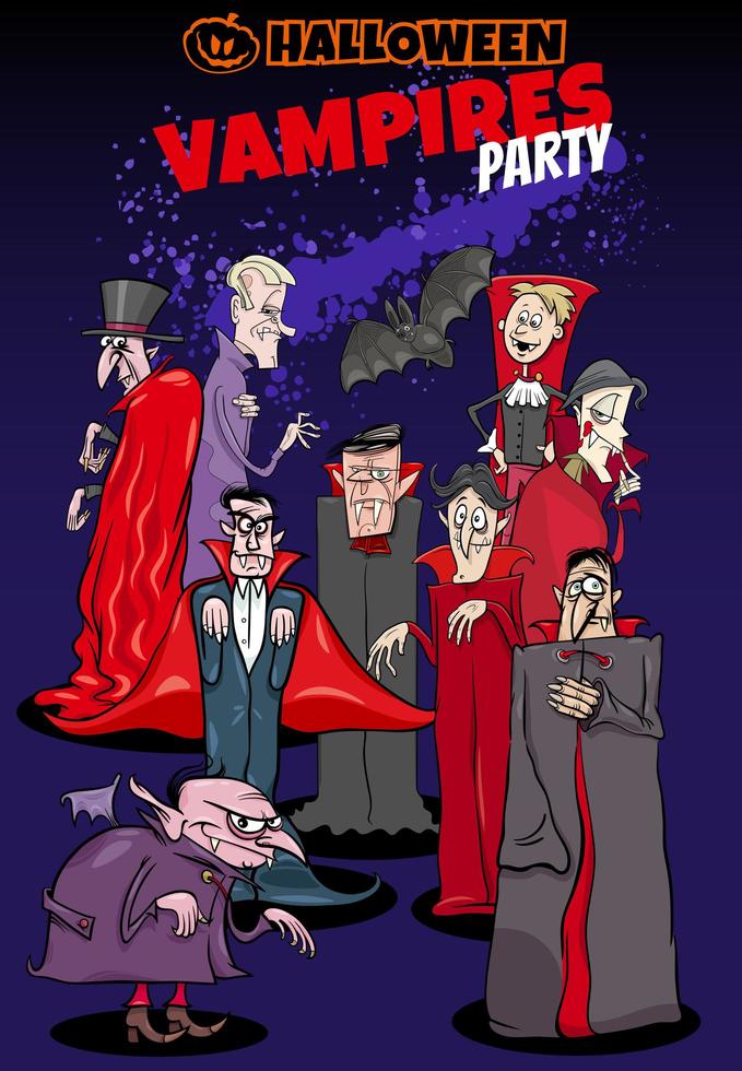 Halloween holiday cartoon poster design with vampires vector