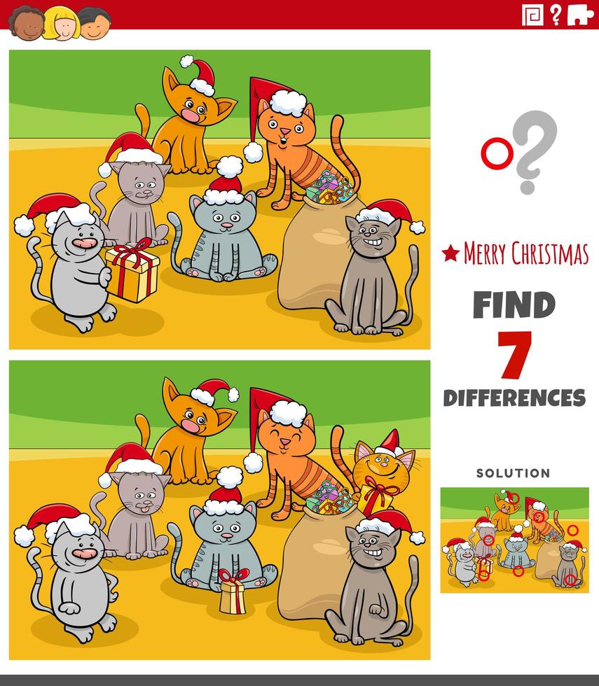 Differences educational task for kids with kittens vector