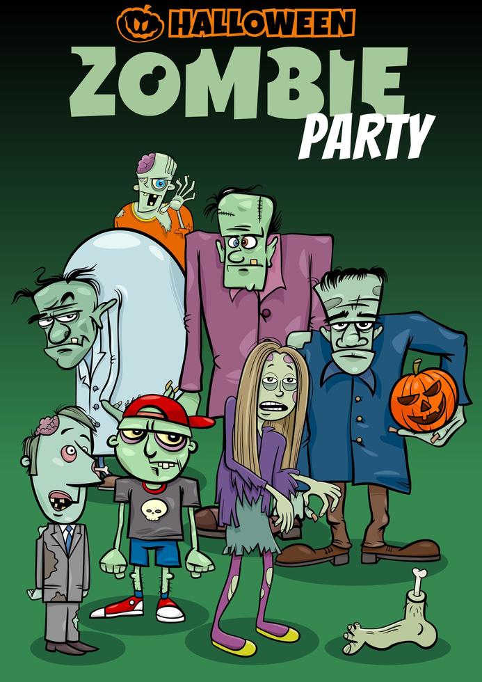 diseño de cartel de dibujos animados de vacaciones de halloween con zombies vector