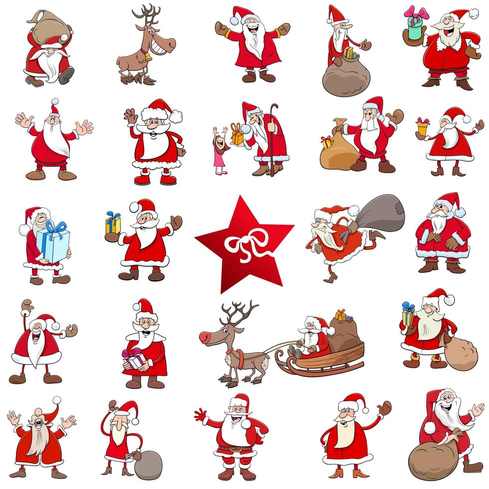 Christmas cartoon characters big set vector