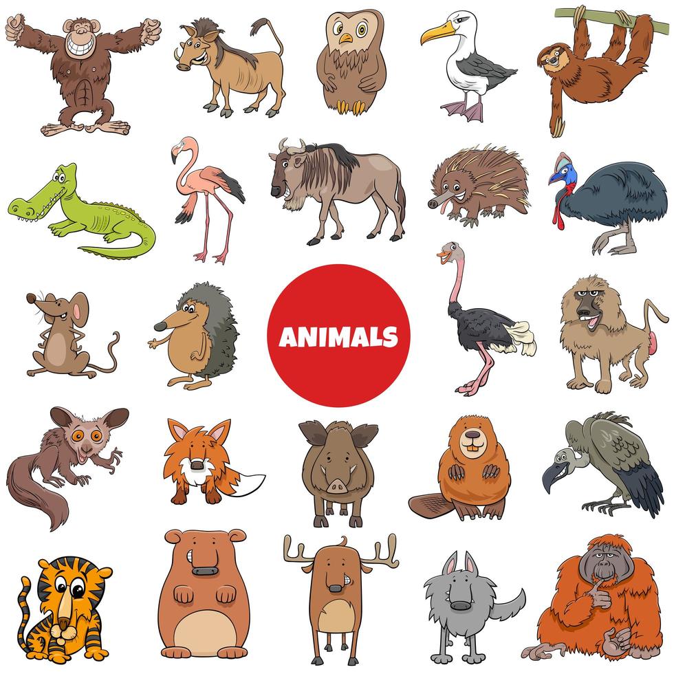 dibujos animados animales salvajes personajes gran conjunto 1417722 Vector  en Vecteezy