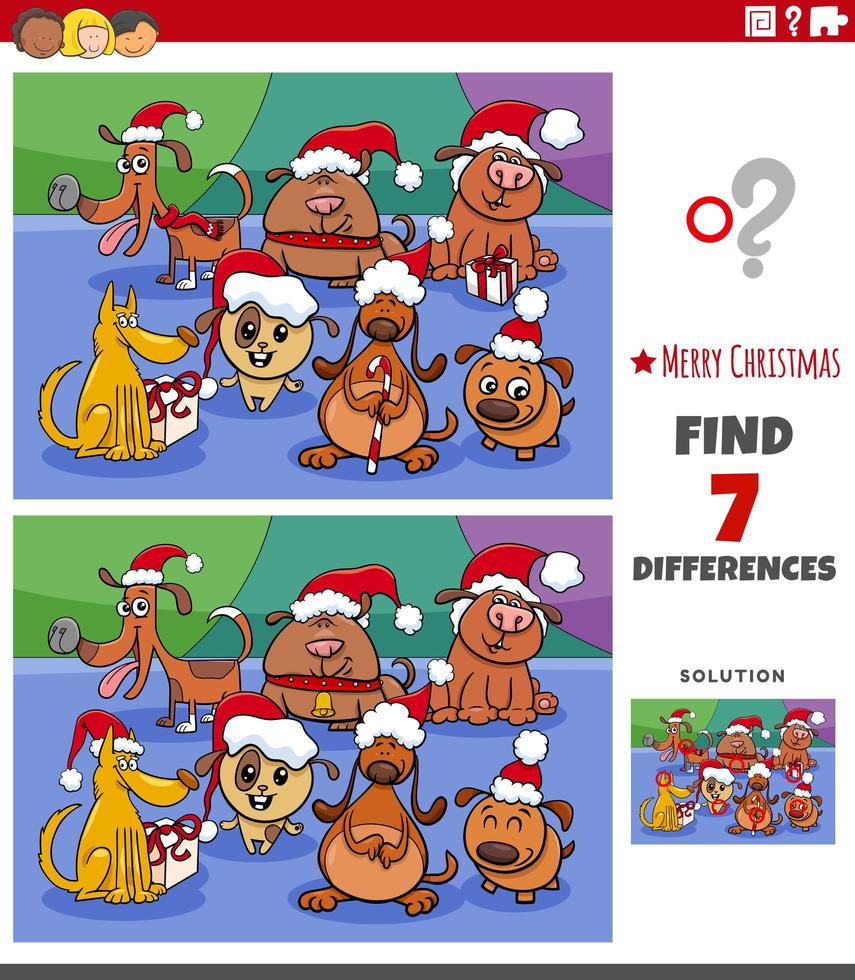 Differences educational task for kids with dogs vector