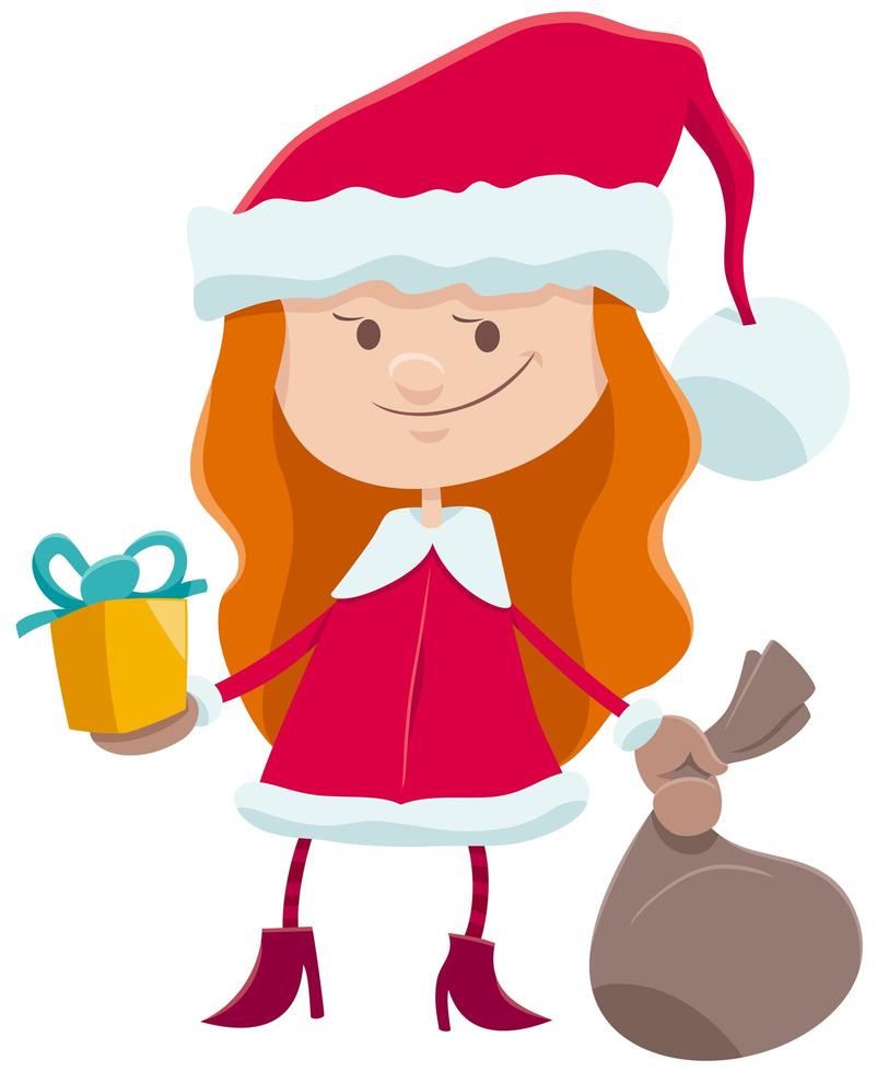 niña en traje de santa claus personaje de dibujos animados vector