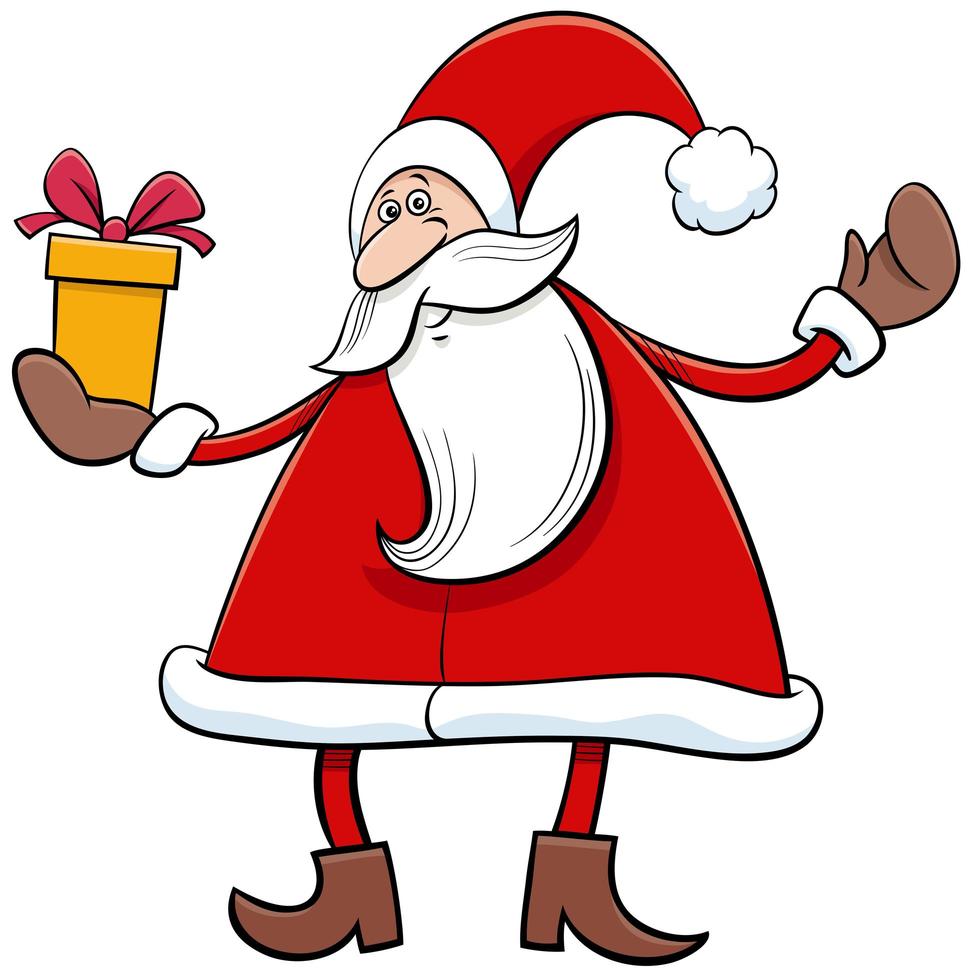 personaje de dibujos animados de santa claus con regalo de navidad vector