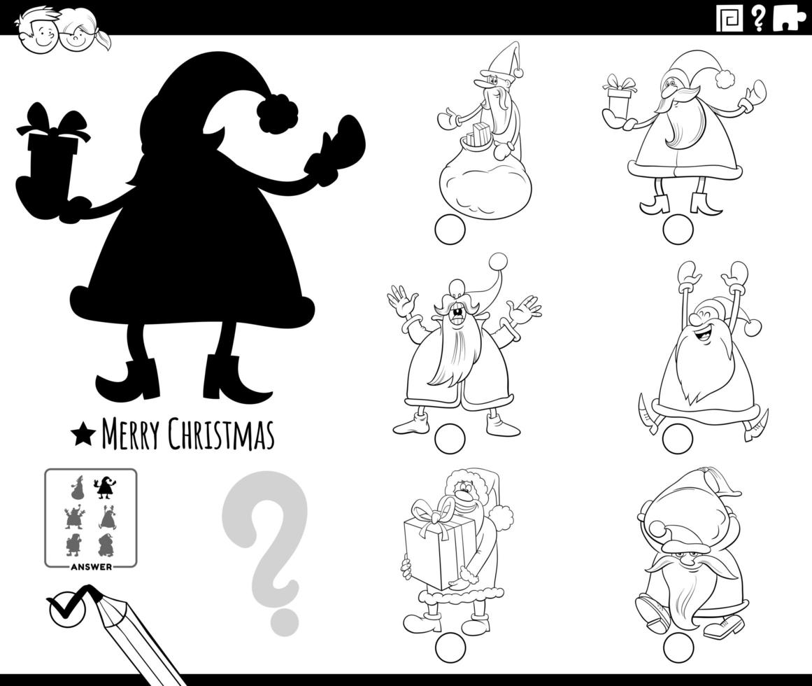 Shadows game with cartoon Santa Clauses vector