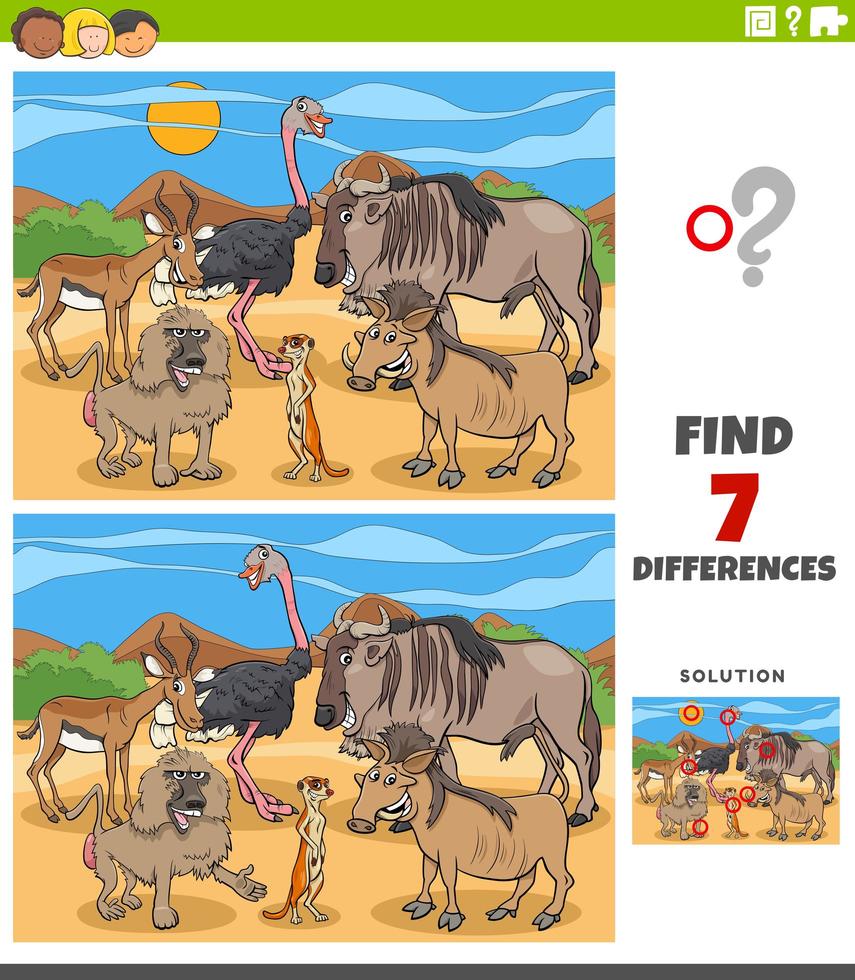 Differences educational task for kids with animals vector