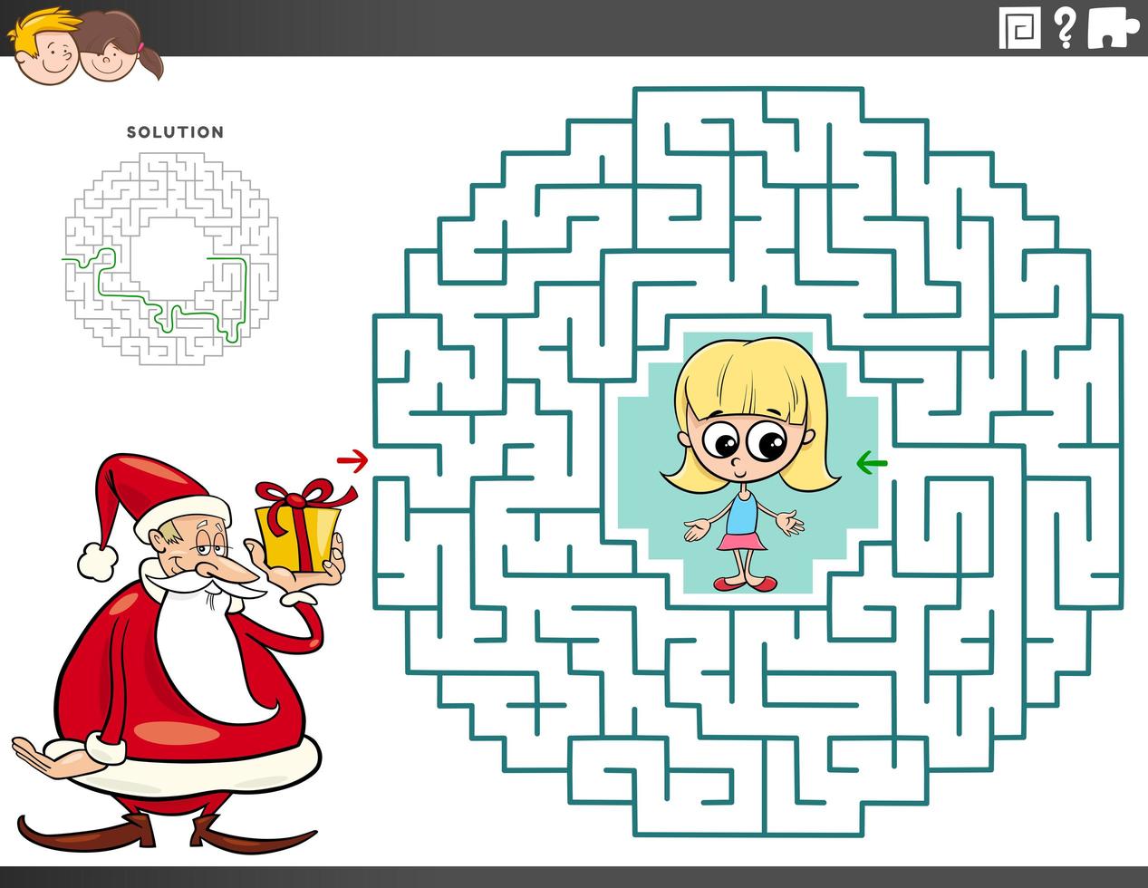 Maze educational game with Santa Claus with gift vector