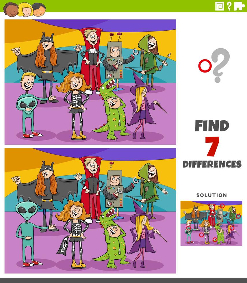 Differences educational task for children with Halloween characters vector