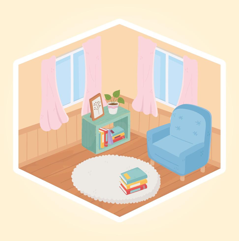 Cozy home interior with furniture and books vector