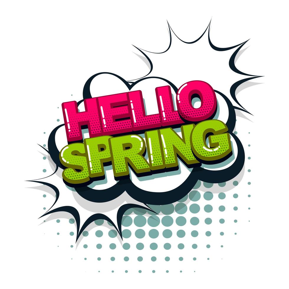 Hello Spring comic text pop art style vector