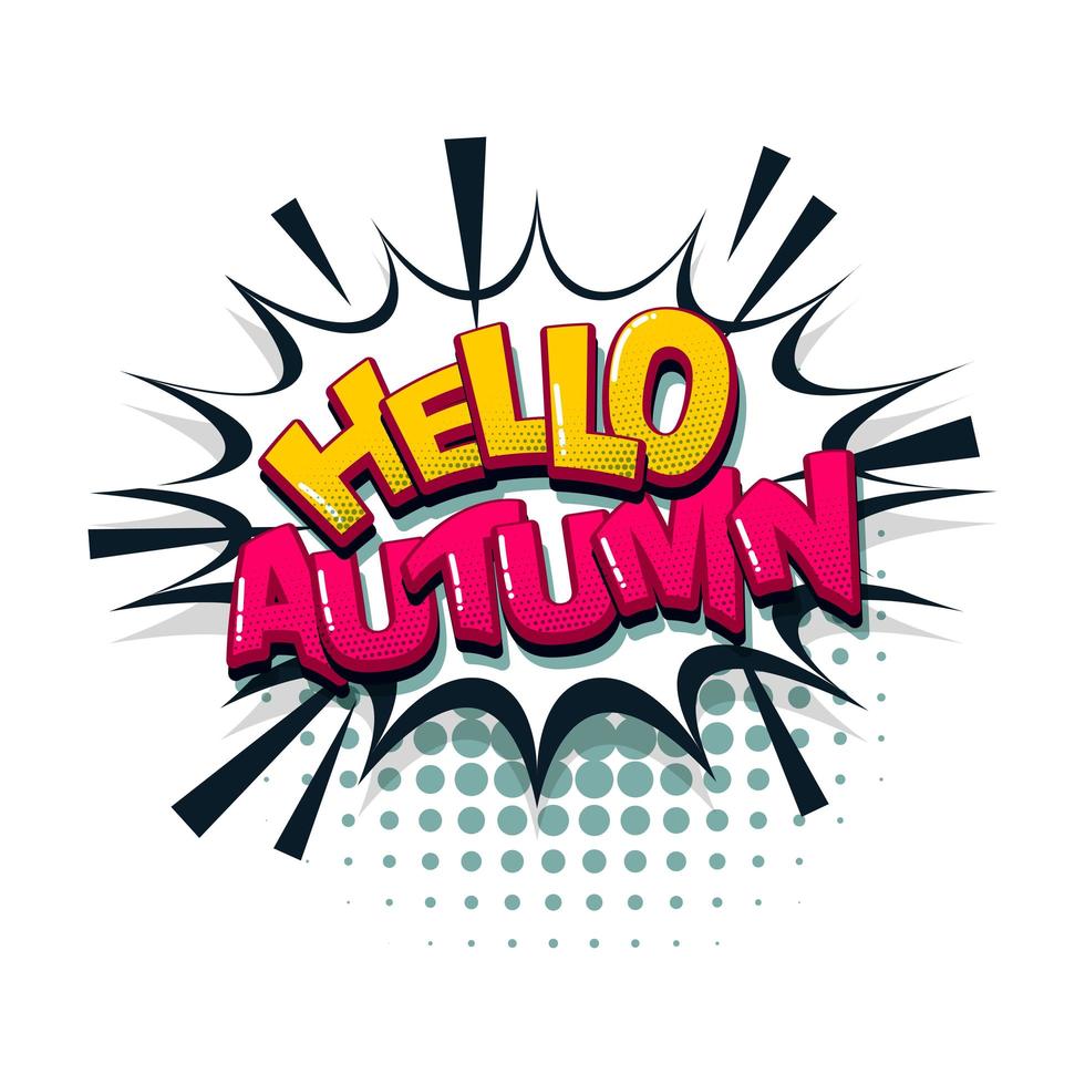 Hello Autumn comic text pop art style vector