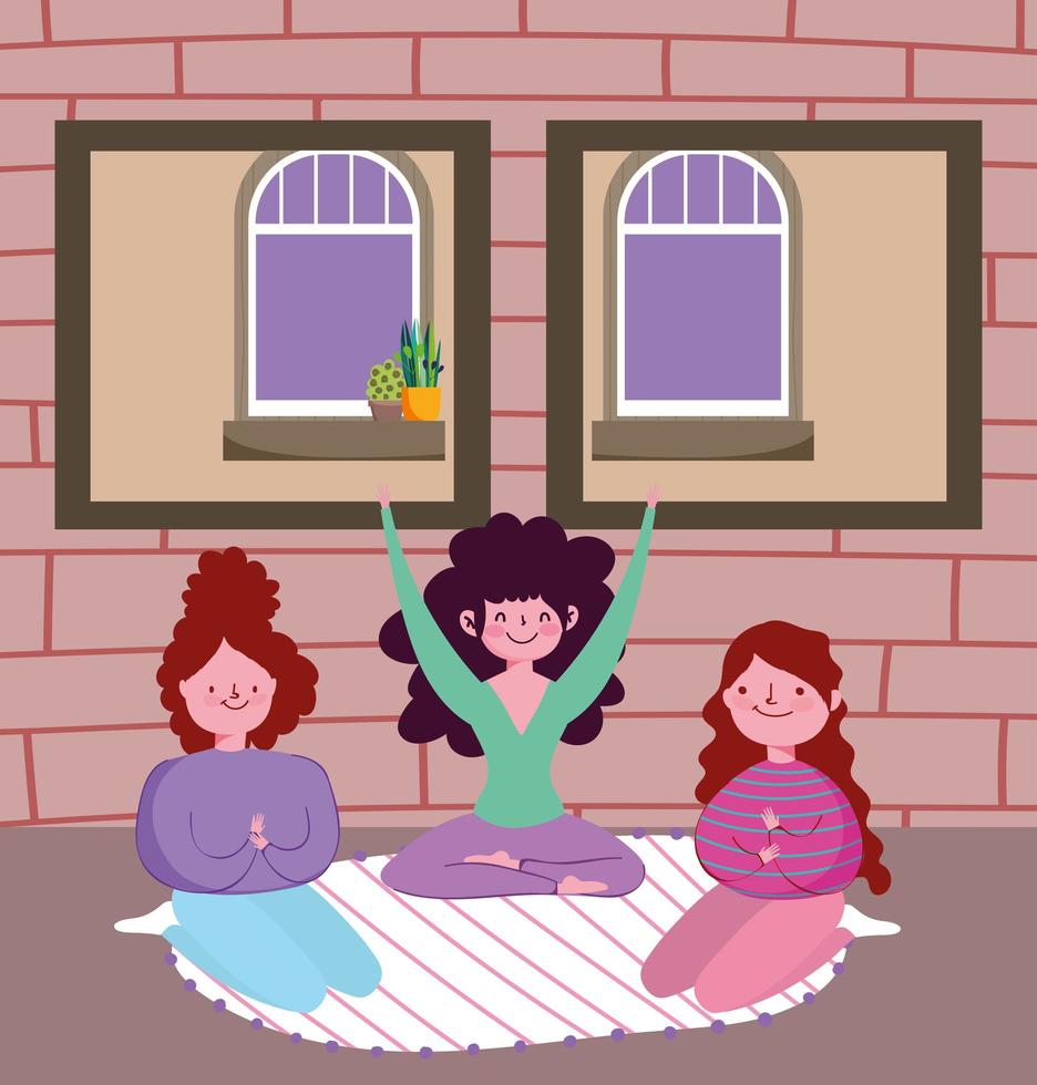 Girls practicing yoga indoors vector