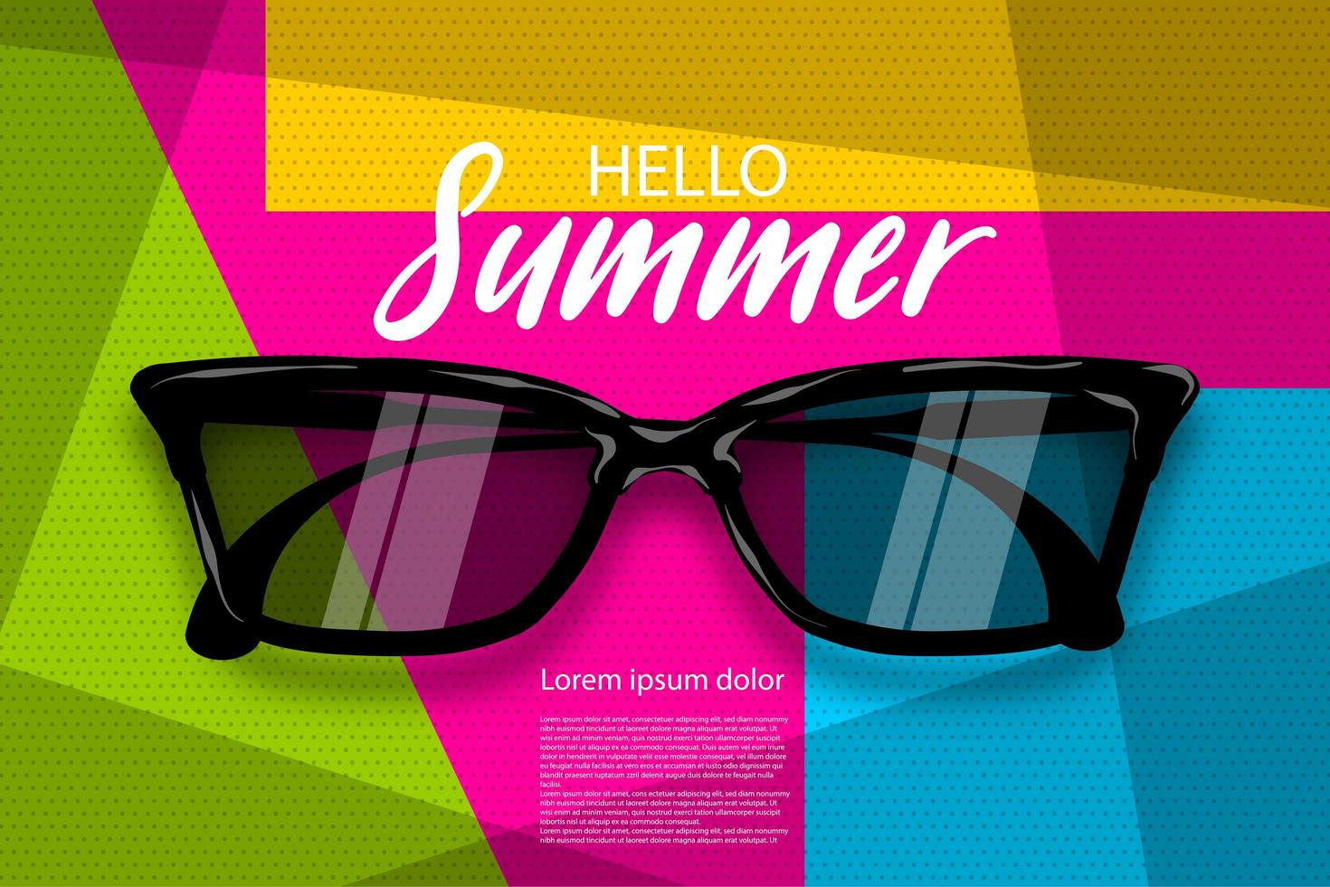 Summer time sunglasses, halftone pop art vector