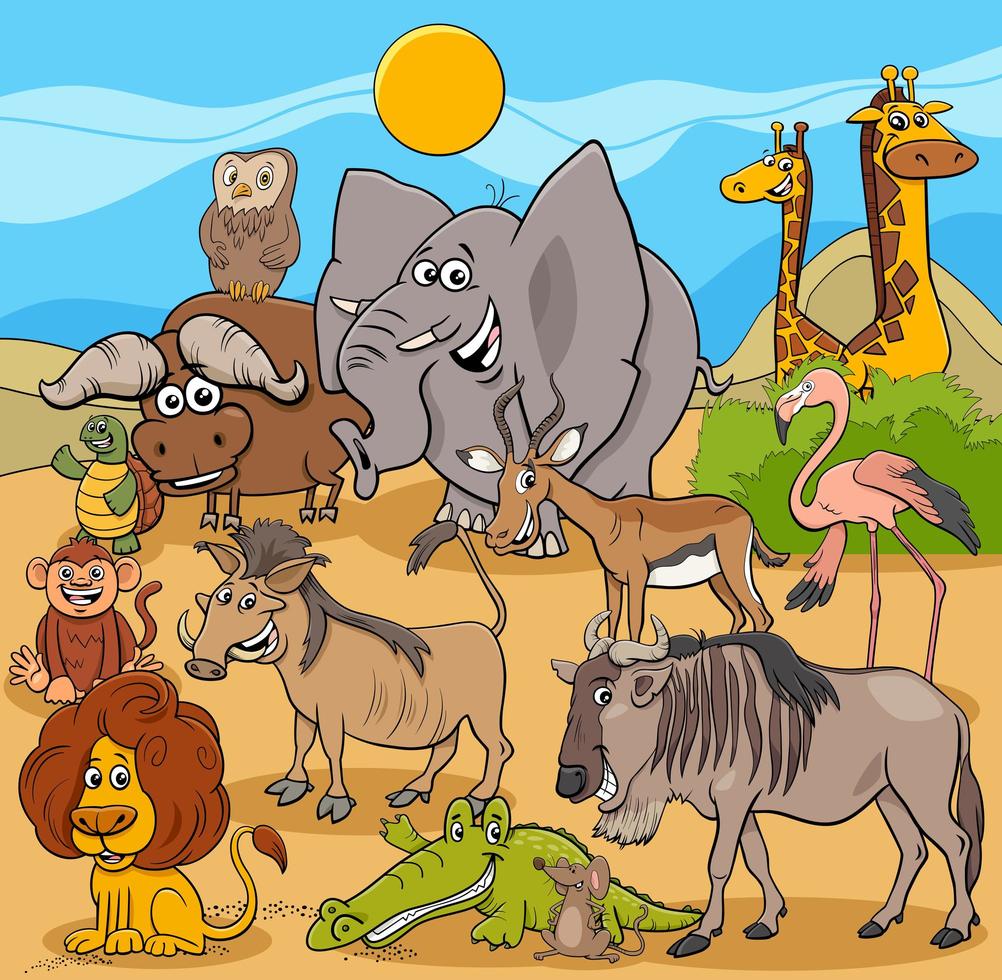 Cartoon wild animal characters group vector