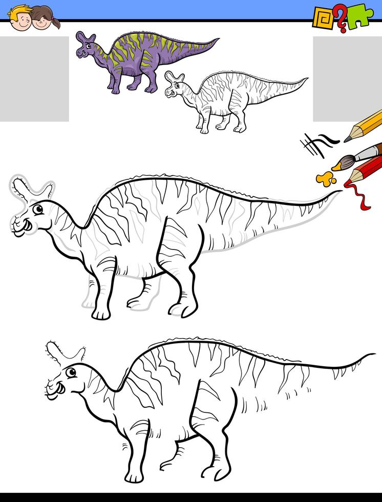 tarea de dibujo y colorear con dinosaurio lambeosaurus vector