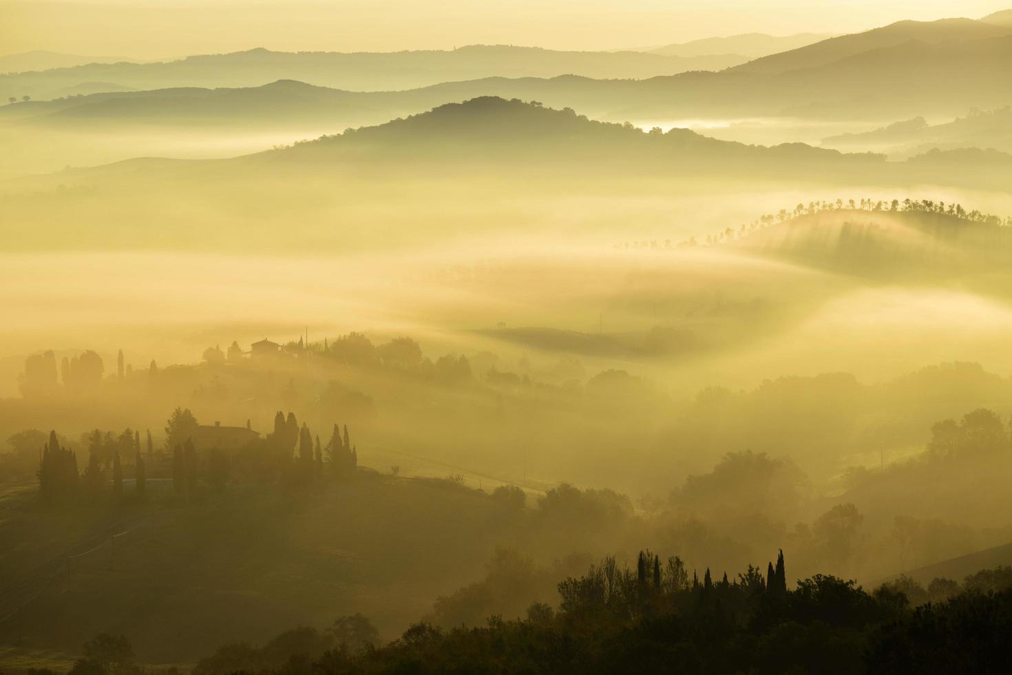 Landscape photography of foggy mountains photo