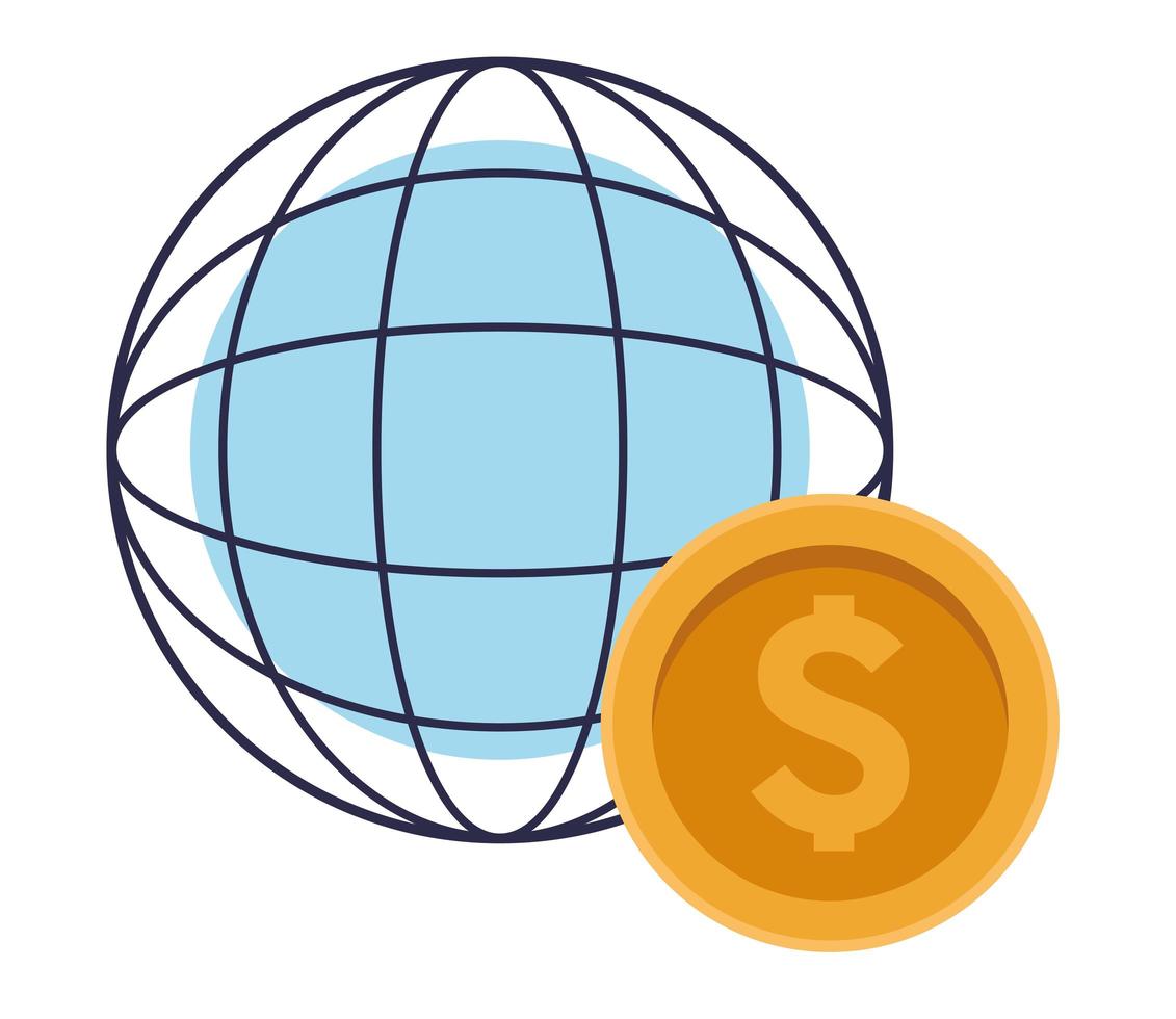 mundo mundo esfera con moneda vector