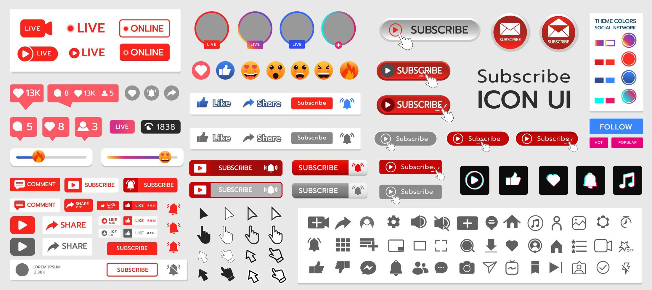 suscripción y kit de interfaz de usuario de redes sociales vector