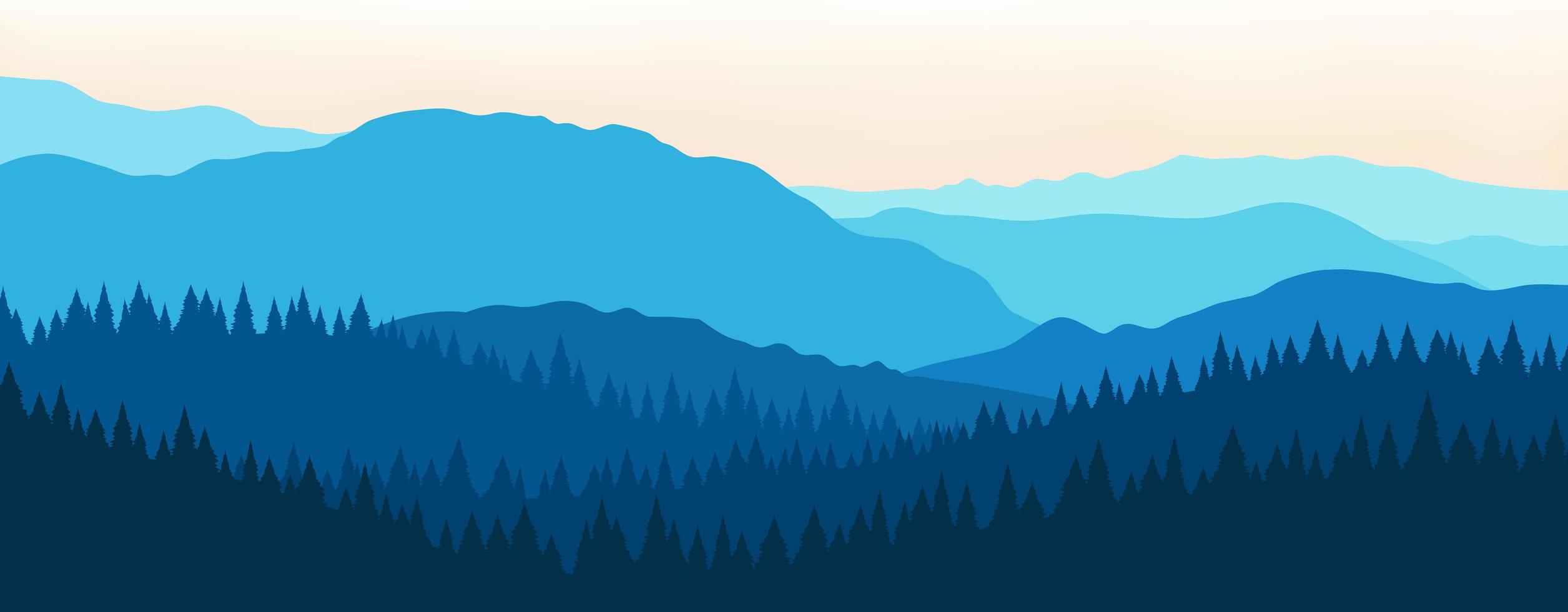 hermoso paisaje de montaña azul con niebla y bosque vector