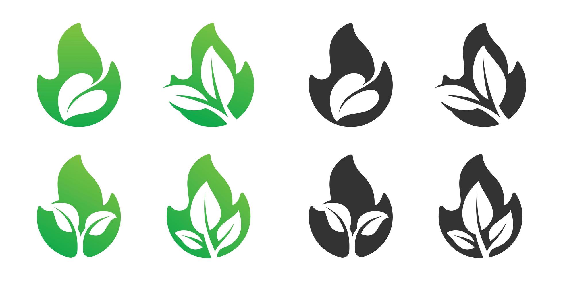 Fire and leaf negative space logo design set vector