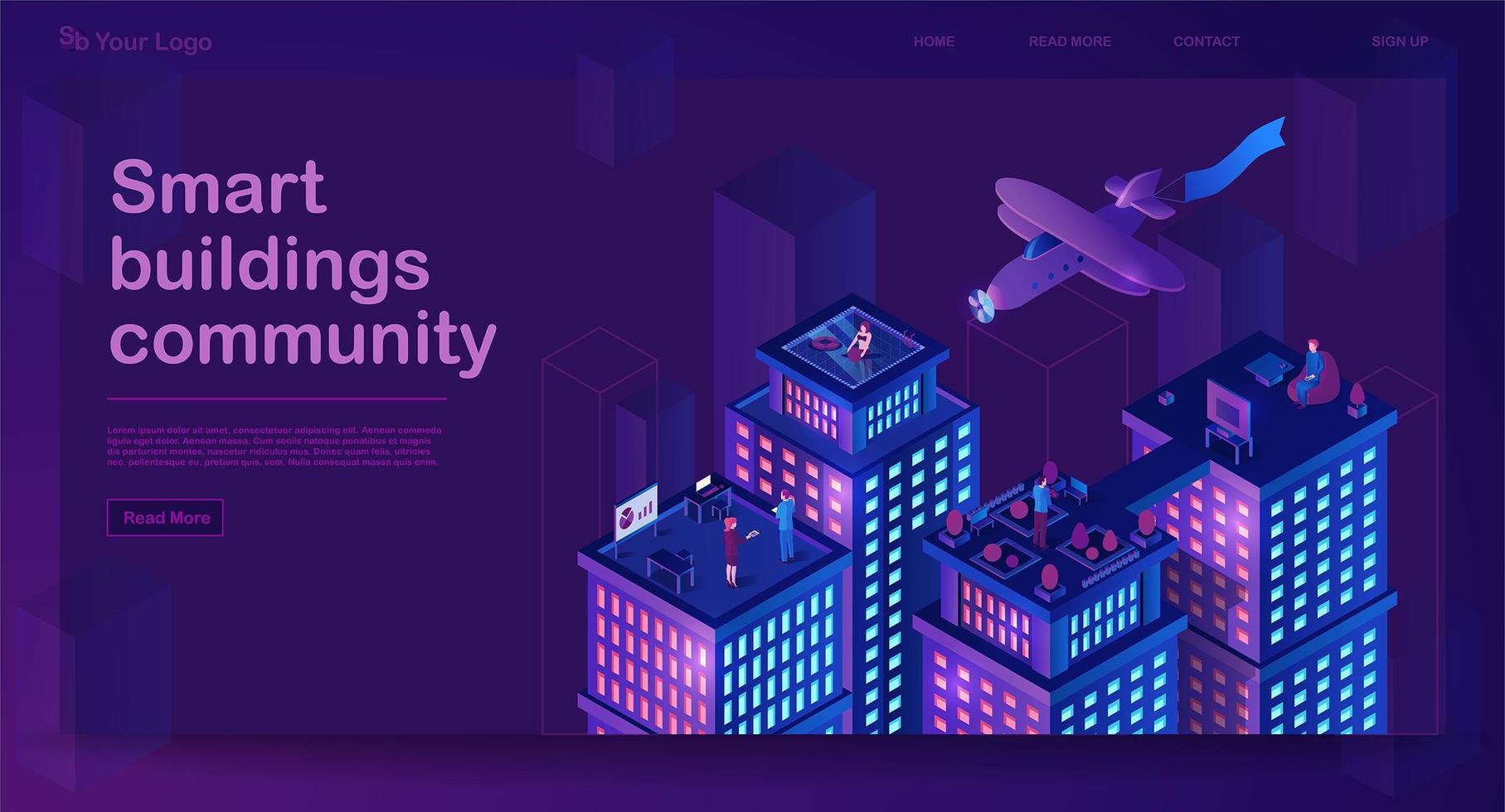 Smart buildings isometric banner vector