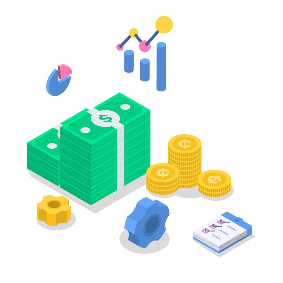 Ilustración de vector de color isométrico de contabilidad.