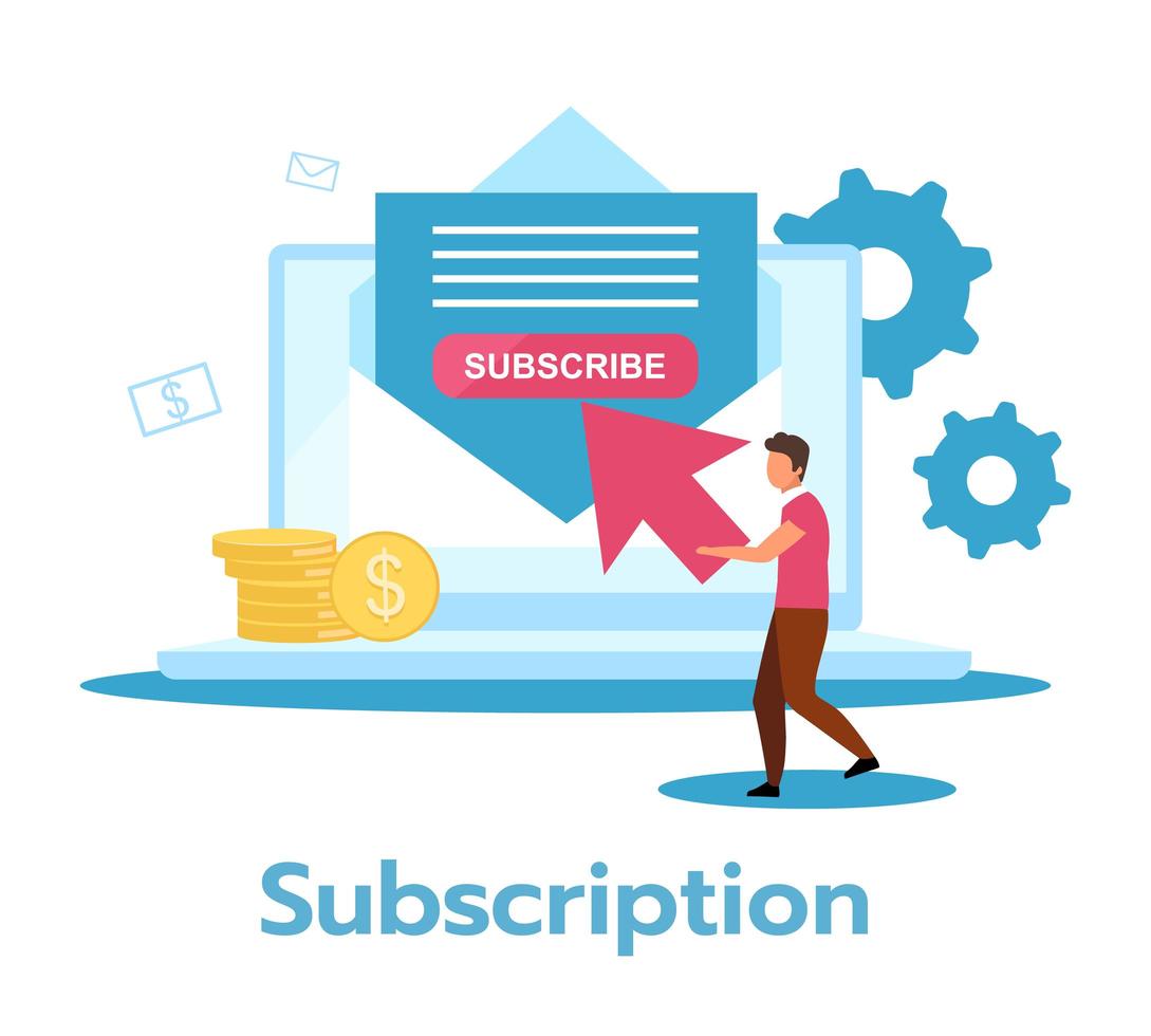 Subscription flat vector illustration. Regular, recurring payment for product, service.