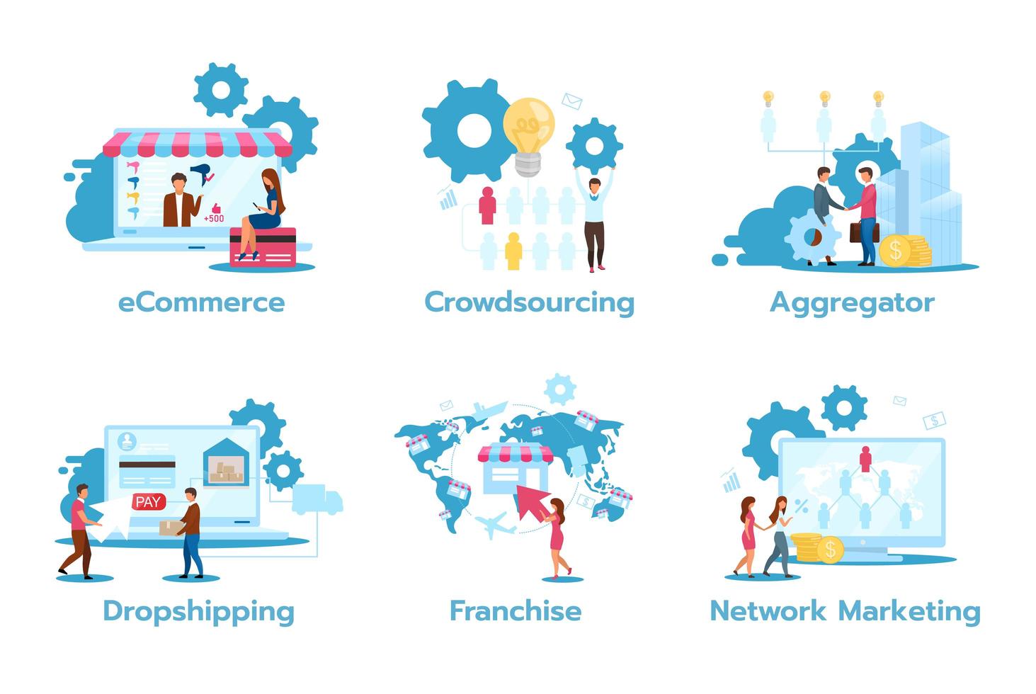 Business model flat vector illustrations set.