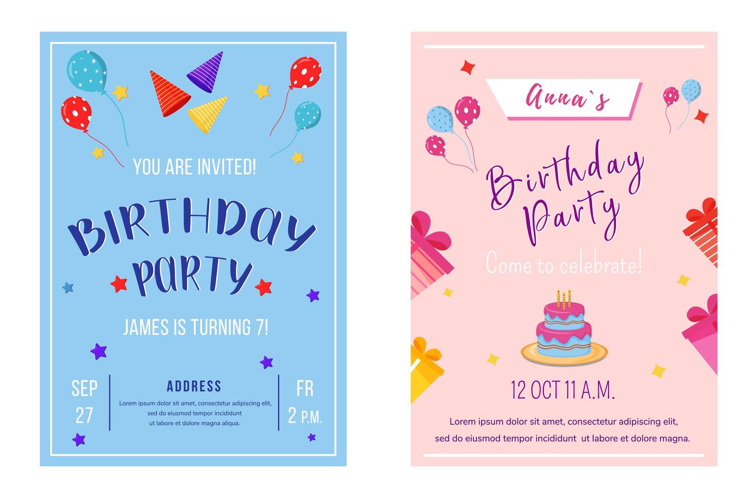 Birthday party brochure templates set. 1418322 Vector Art at Vecteezy Birthday party brochure templates set. 1418322 Vector Art at Vecteezy