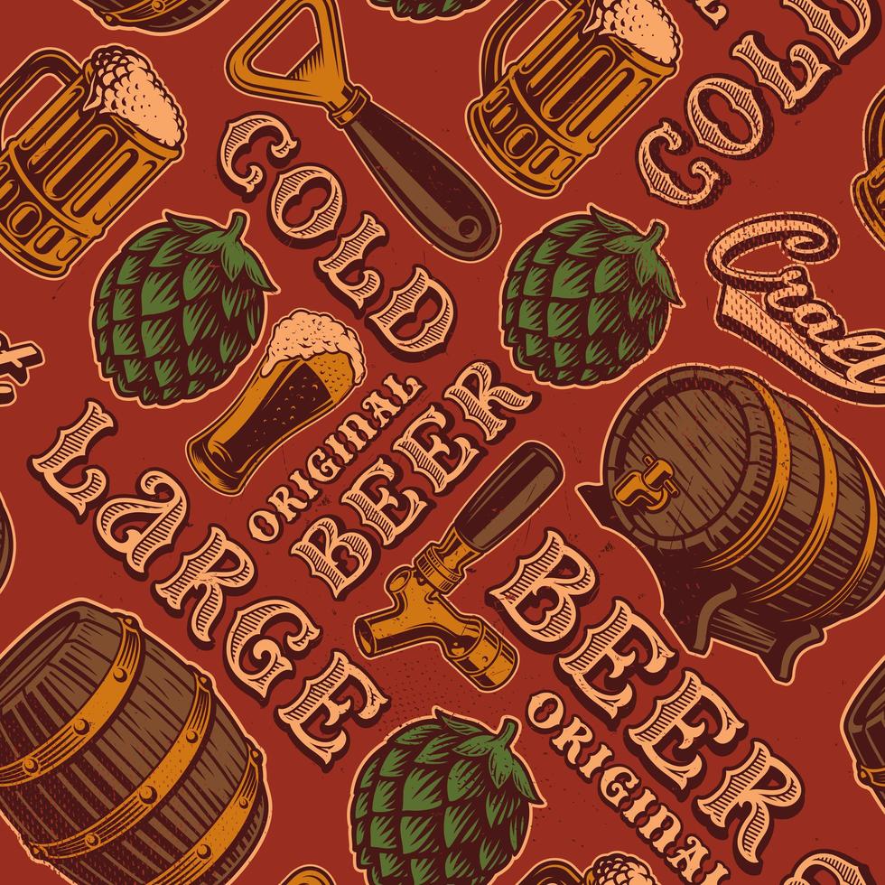 Colorful seamless pattern with beer theme in vintage style vector