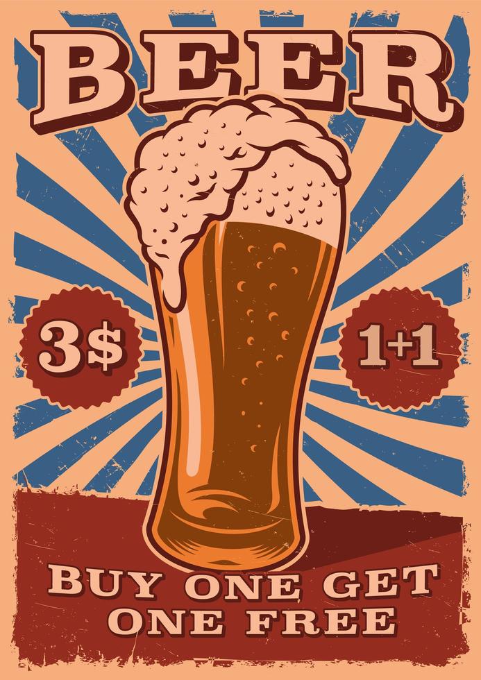 Vintage beer poster with a glass of beer vector