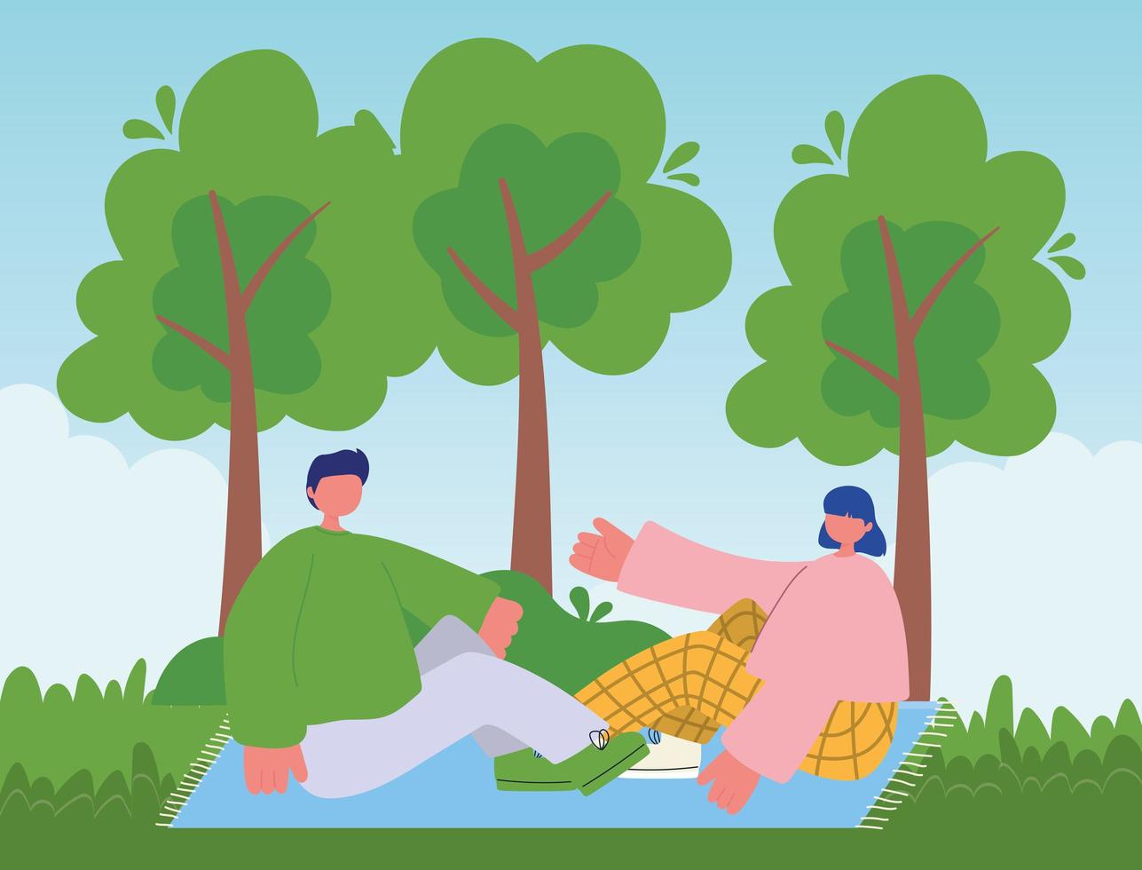 Young couple enjoying the outdoors vector