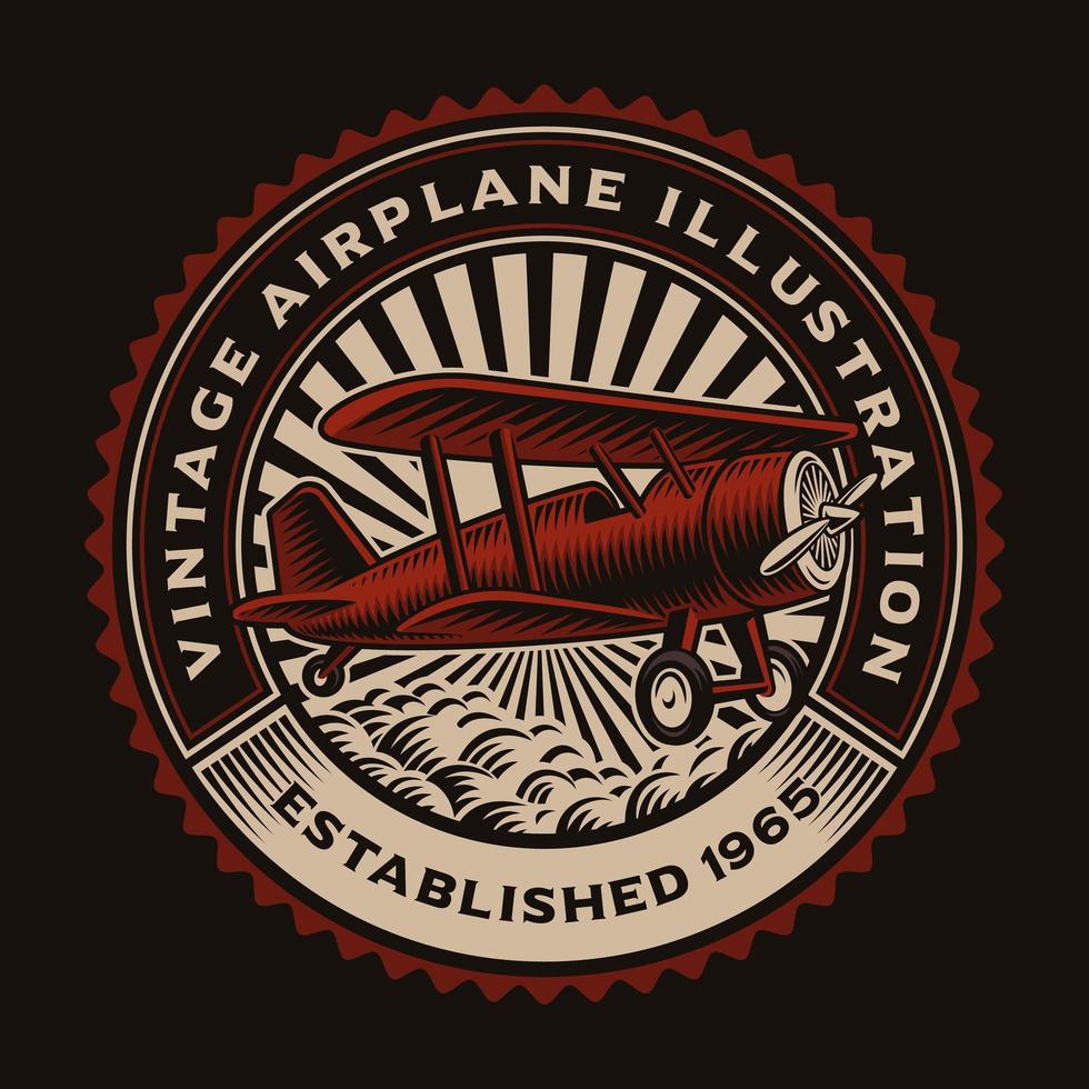 Colorful round emblem with a retro airplane vector