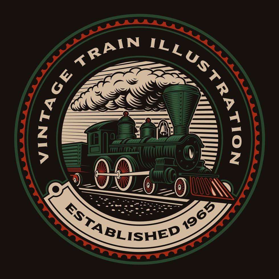 Colorful round emblem with a retro train vector