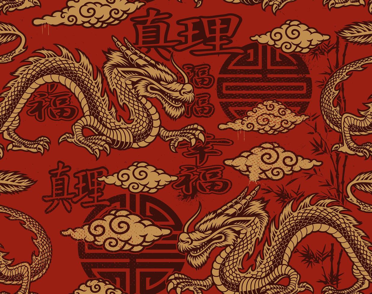 patrón sin costuras en estilo asiático con dragones vector