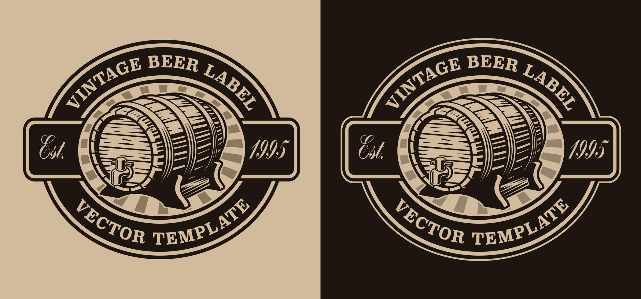 emblema de cerveza vintage con barril de cerveza vector