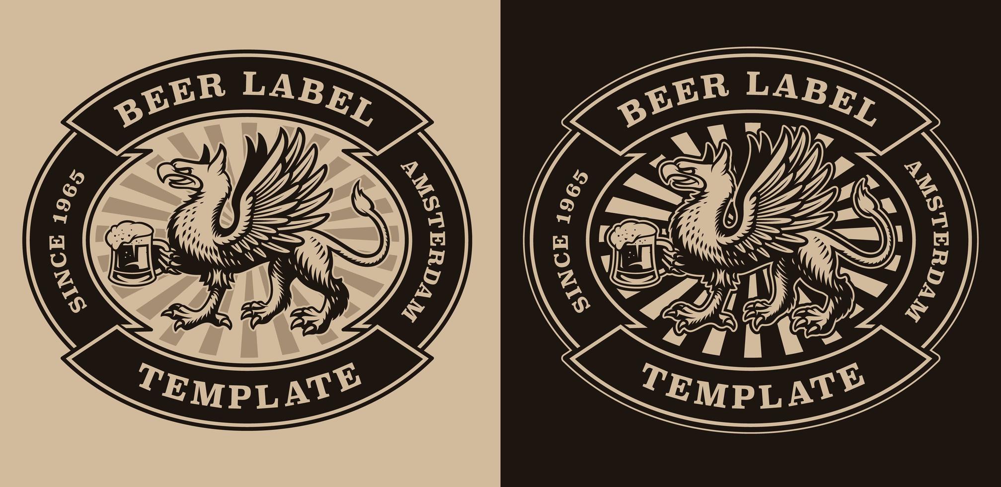 Vintage beer emblem with a griffin holding beer mug vector