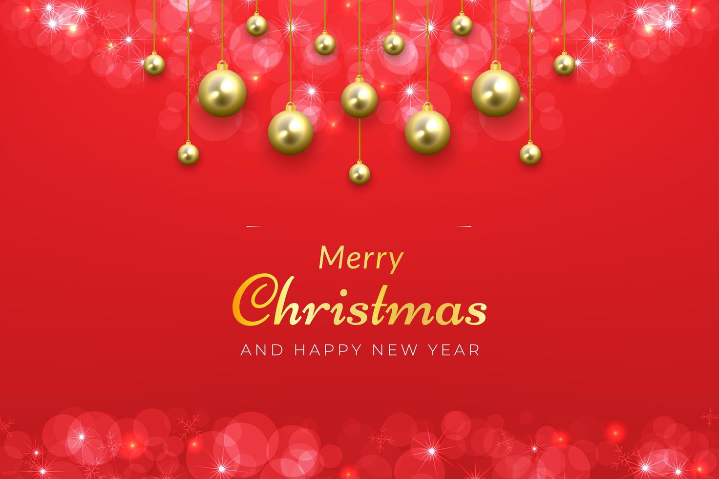Christmas background in red with golden hanging ornaments vector