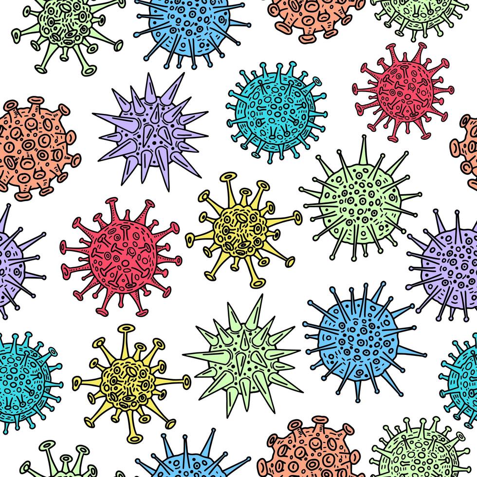 Different kinds of virus sketch pattern on white vector